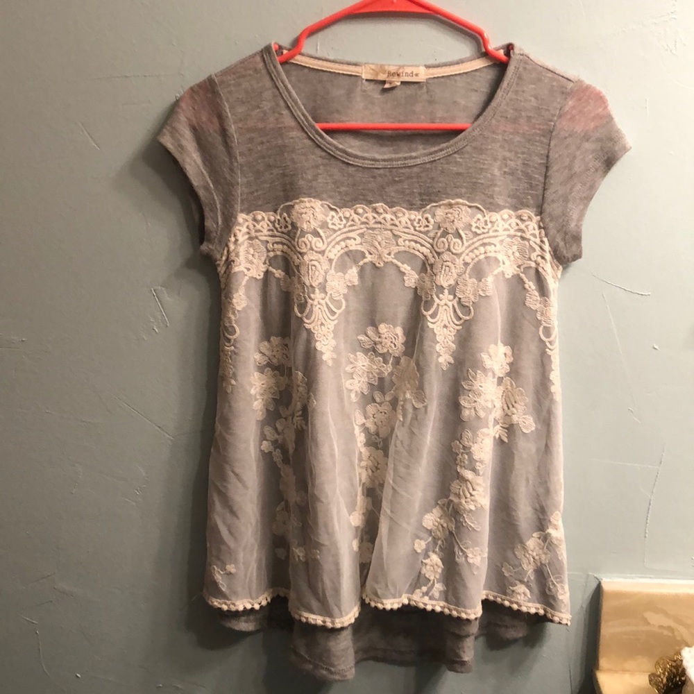 Women’s grey shirt with lace over lay